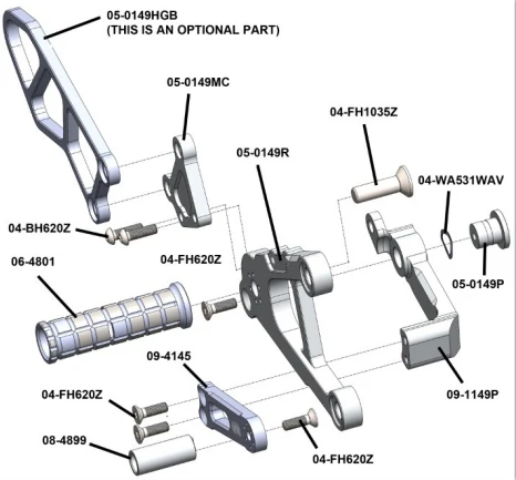 05-0151B Kawasaki ZX636 Complete Rearset Kit - STD/GP Shift - Image 2