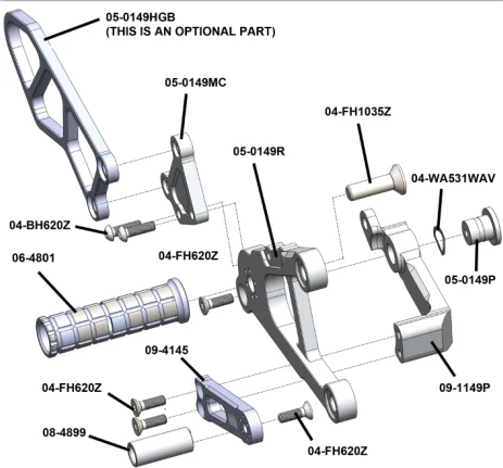 05-0152B Kawasaki ZX636R Complete Rearset Kit -  GP Shift  w/ OEM QS - Image 4