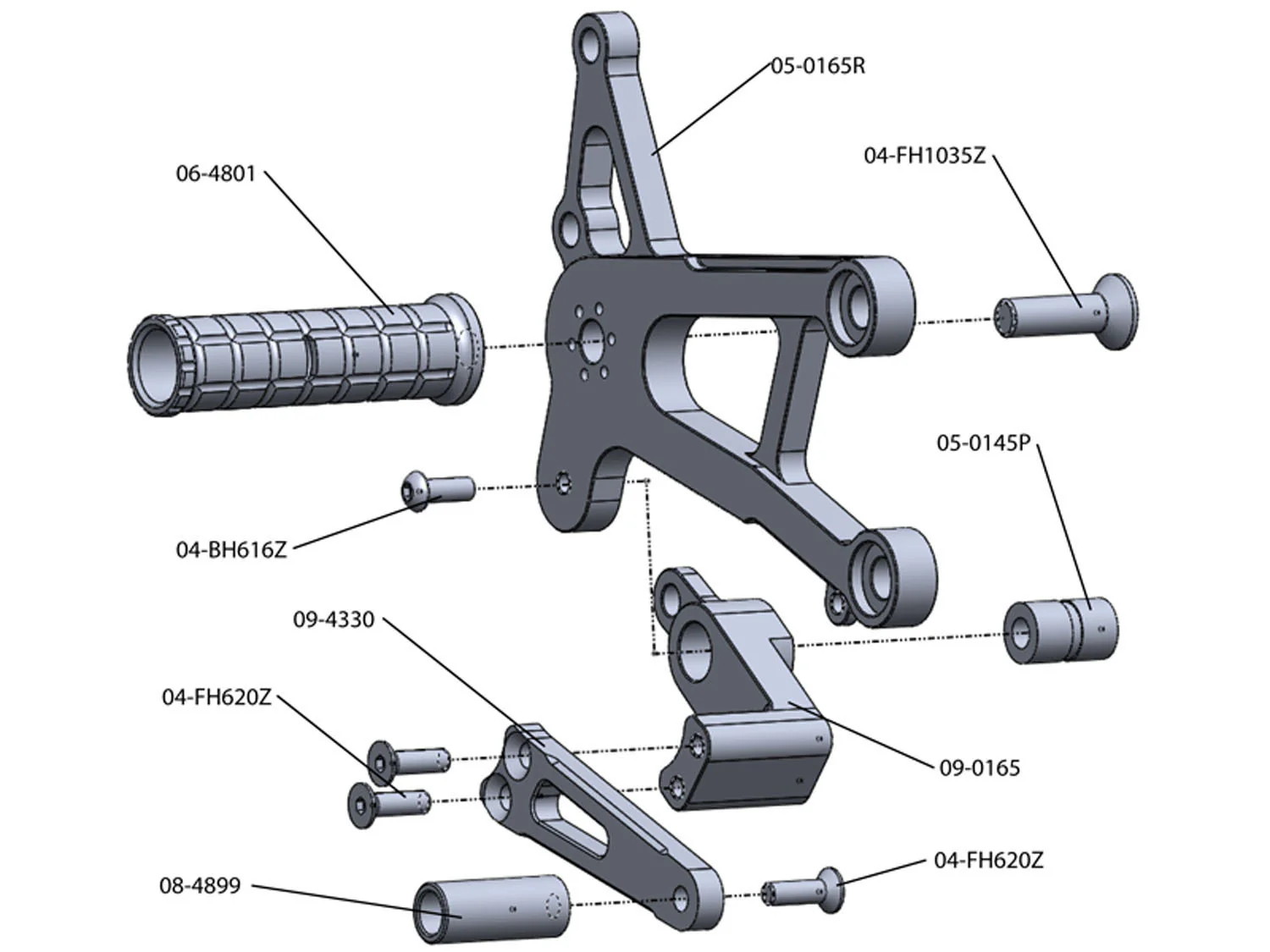 05-0165B Kawasaki Ninja ZX10 2006-10 Complete Rearset Kit w/ Pedals - STD/GP Shift - Image 2