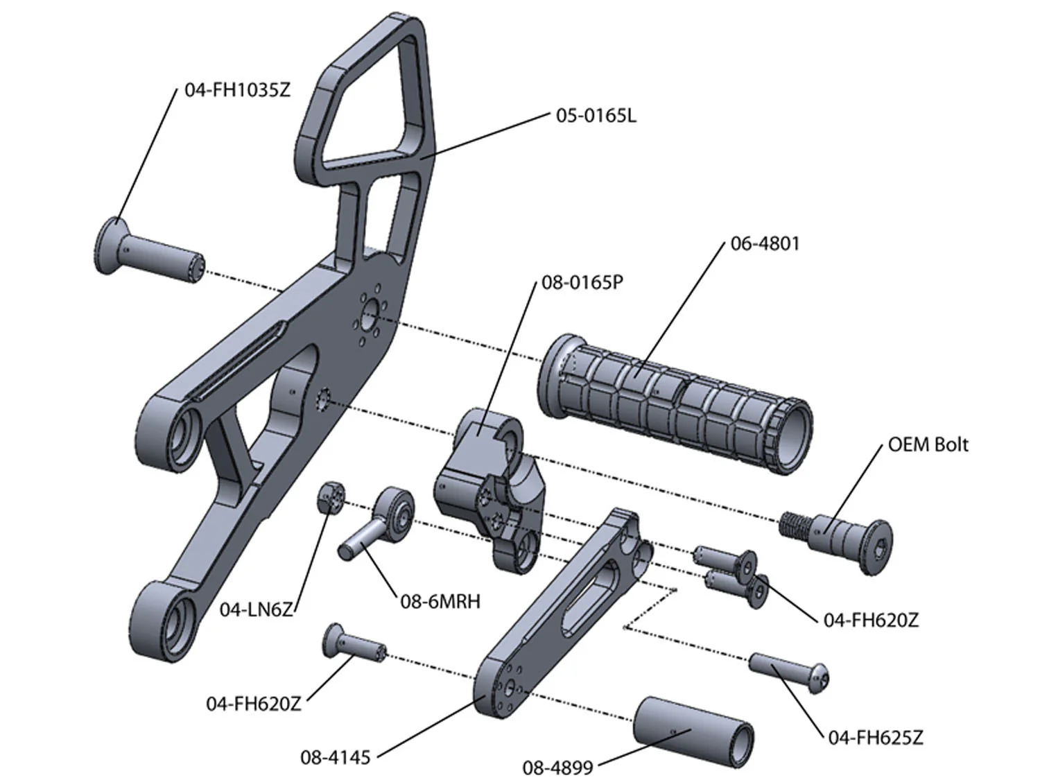 05-0165B Kawasaki Ninja ZX10 2006-10 Complete Rearset Kit w/ Pedals - STD/GP Shift - Image 3