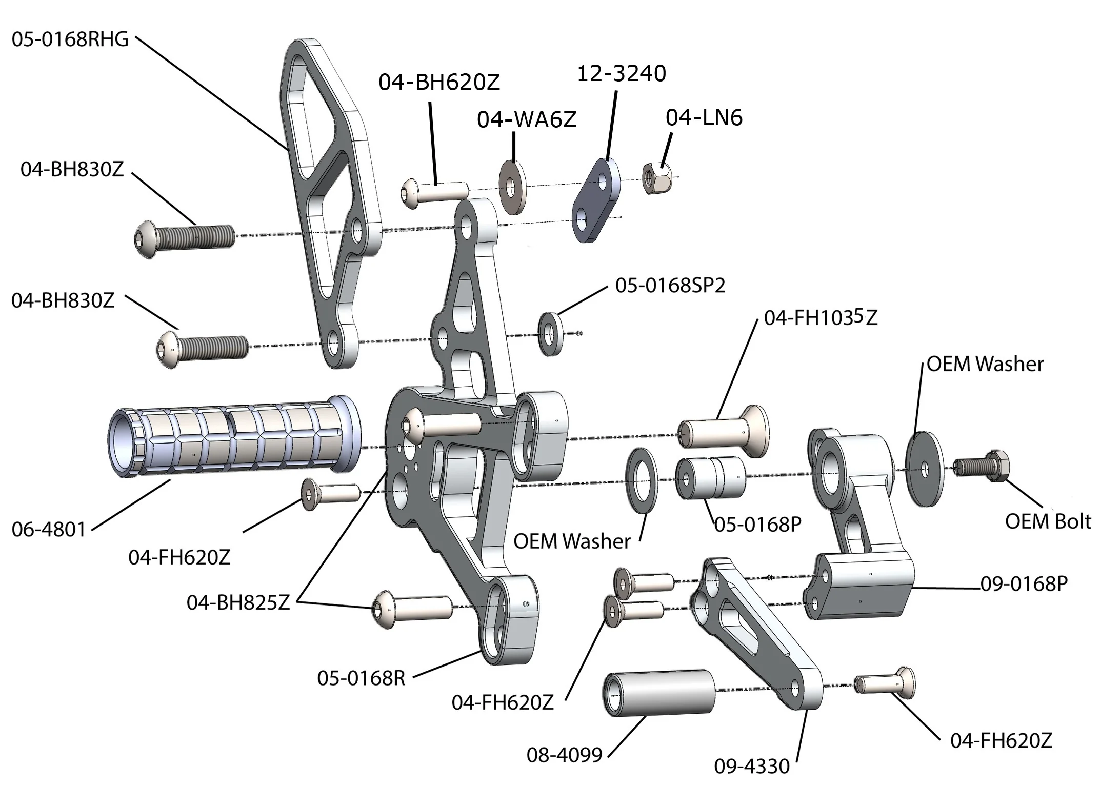 05-0171B Kawasaki Ninja ZX10 Complete Rearset Kit w/ Pedals - STD/GP Shift - Image 4
