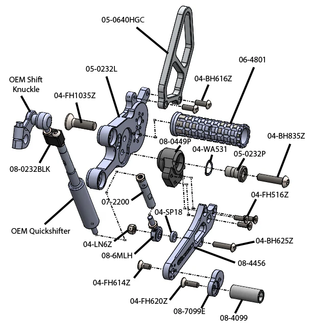 05-0232B Suzuki GSX-8 S/R Complete Std Shift Rearset Kit W/Pedals - Image 5