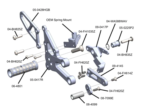 05-0417B Yamaha YZF-R7 Complete Rearset Kit w/ Pedals - Image 6