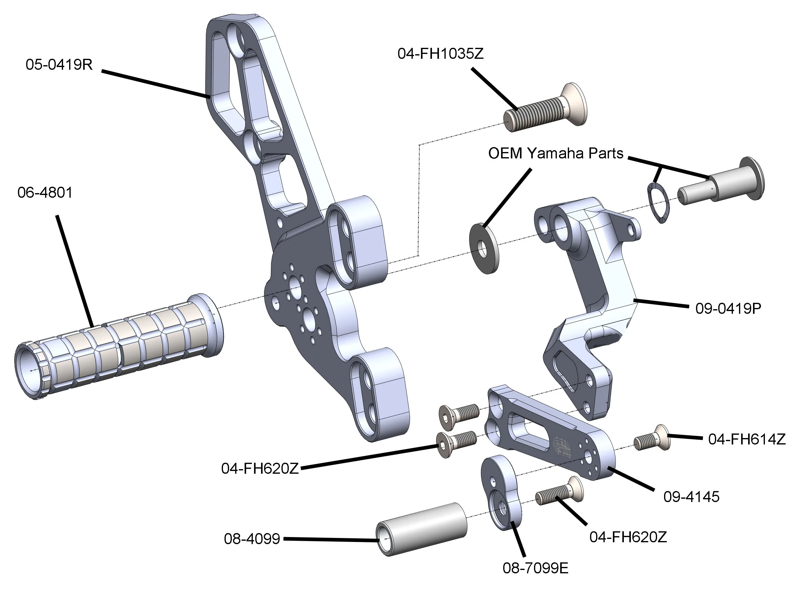 05-0419B Yamaha MT09, XSR900 Rearset Kit, Complete W/Pedals - Image 4