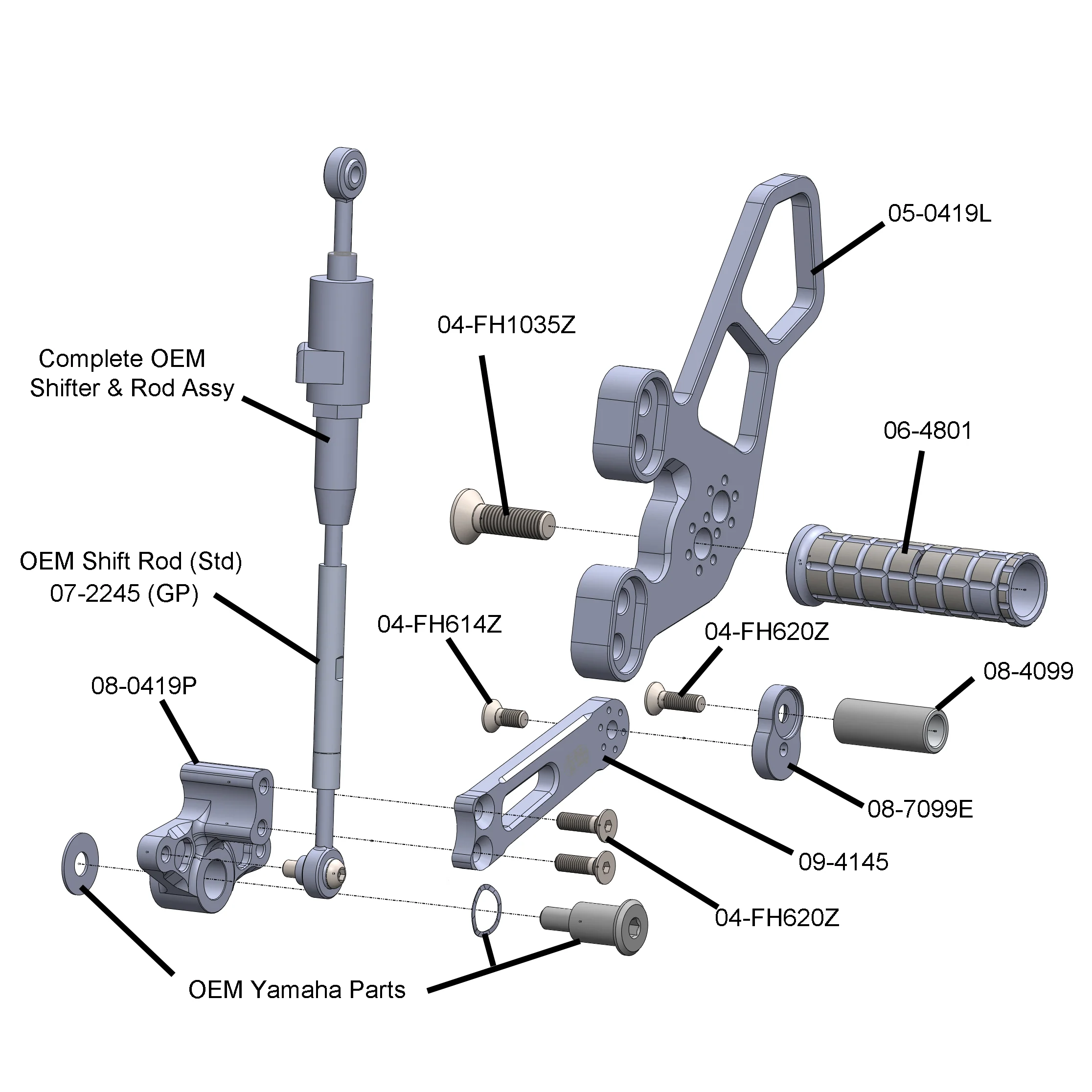 05-0419B Yamaha MT09, XSR900 Rearset Kit, Complete W/Pedals - Image 5