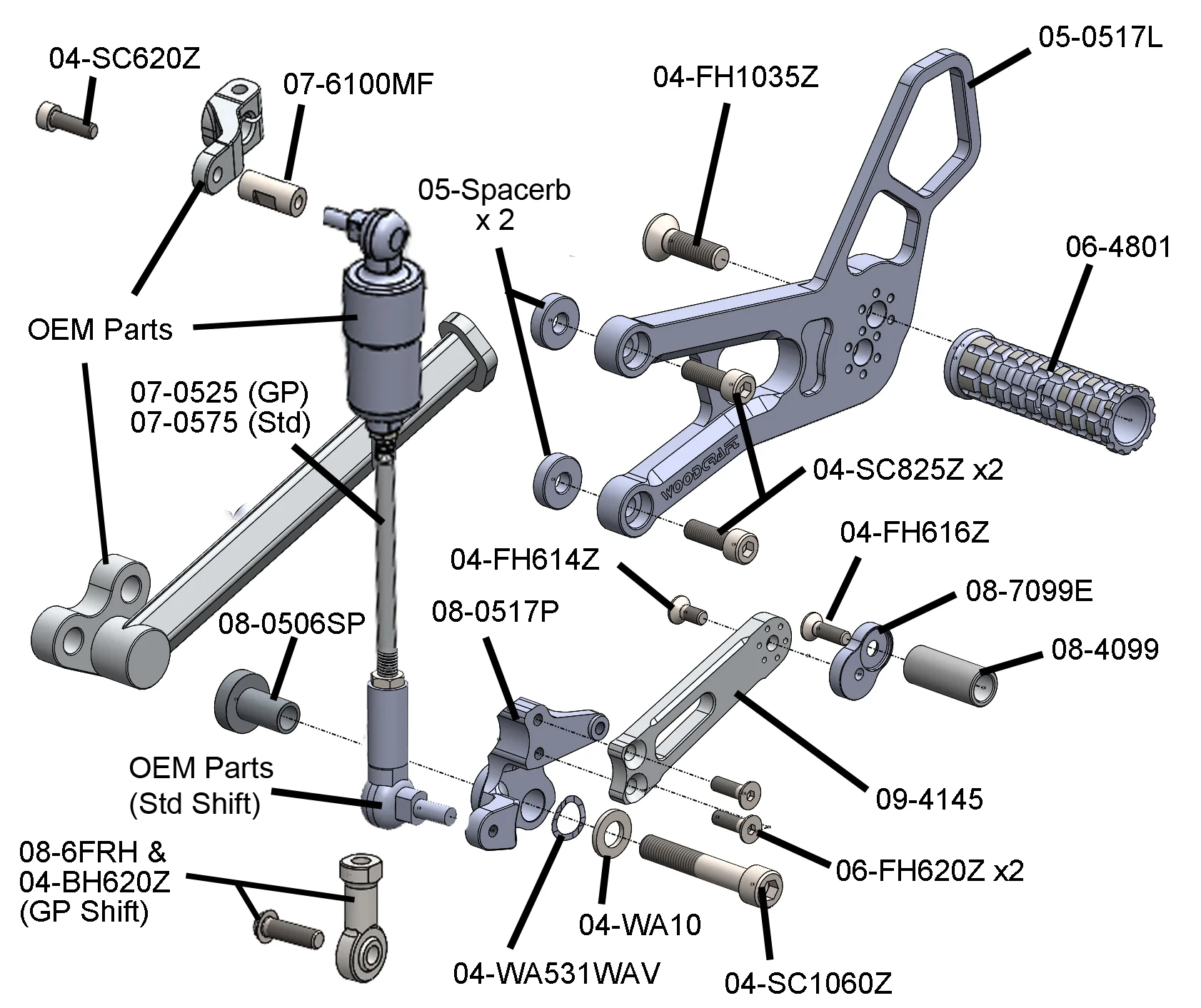 05-0517BGP Triumph 765 Street Triple GP Shift Rearset with Sprocket Cover - Image 2