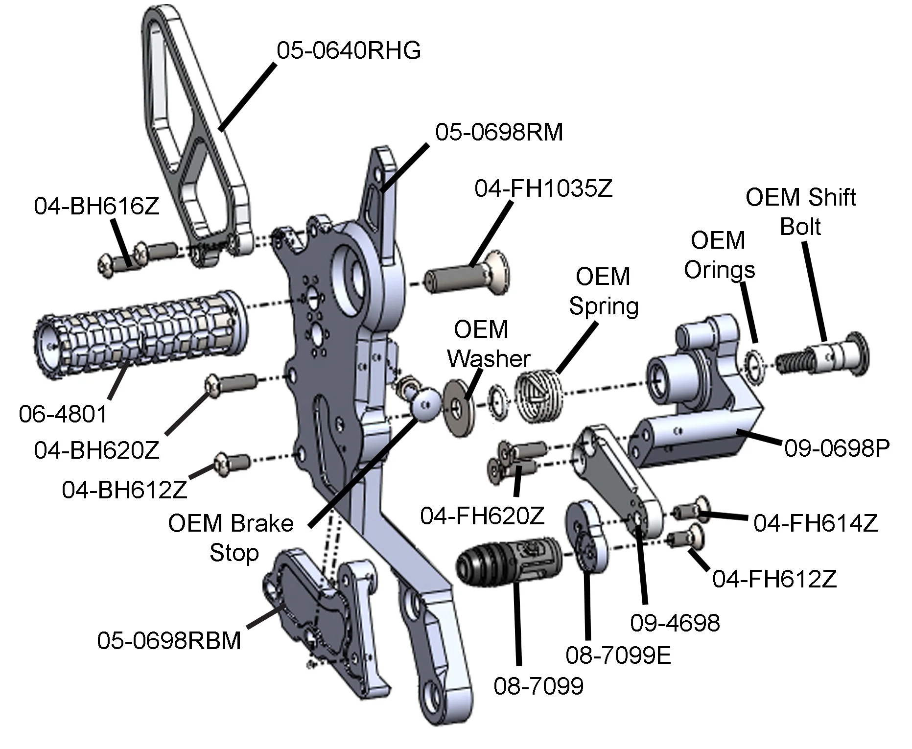 05-0698B Ducati Hypermotard 698 Mono Rearset Kit - STD Shift - Image 5