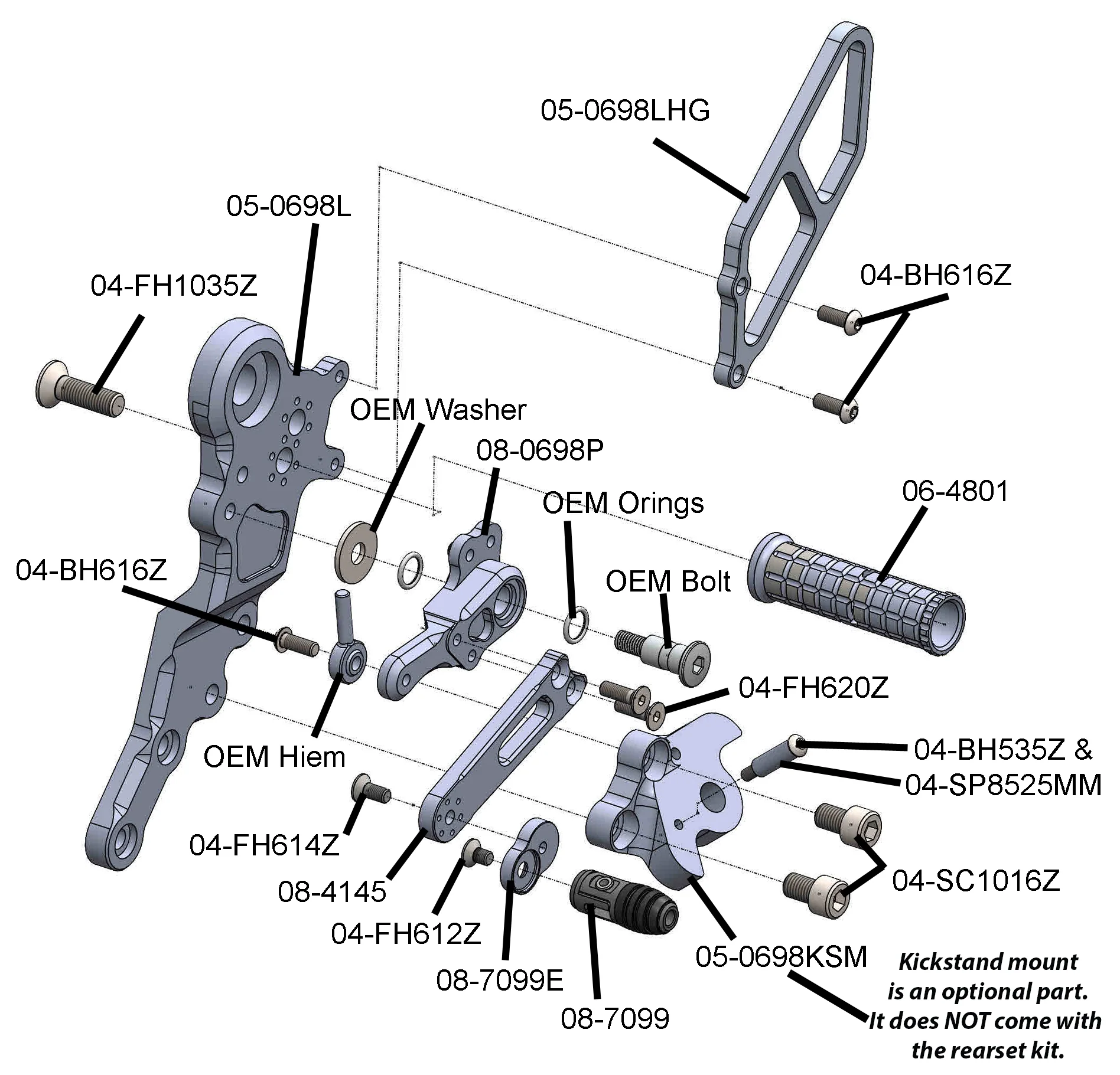 05-0698B Ducati Hypermotard 698 Mono Rearset Kit - STD Shift - Image 6