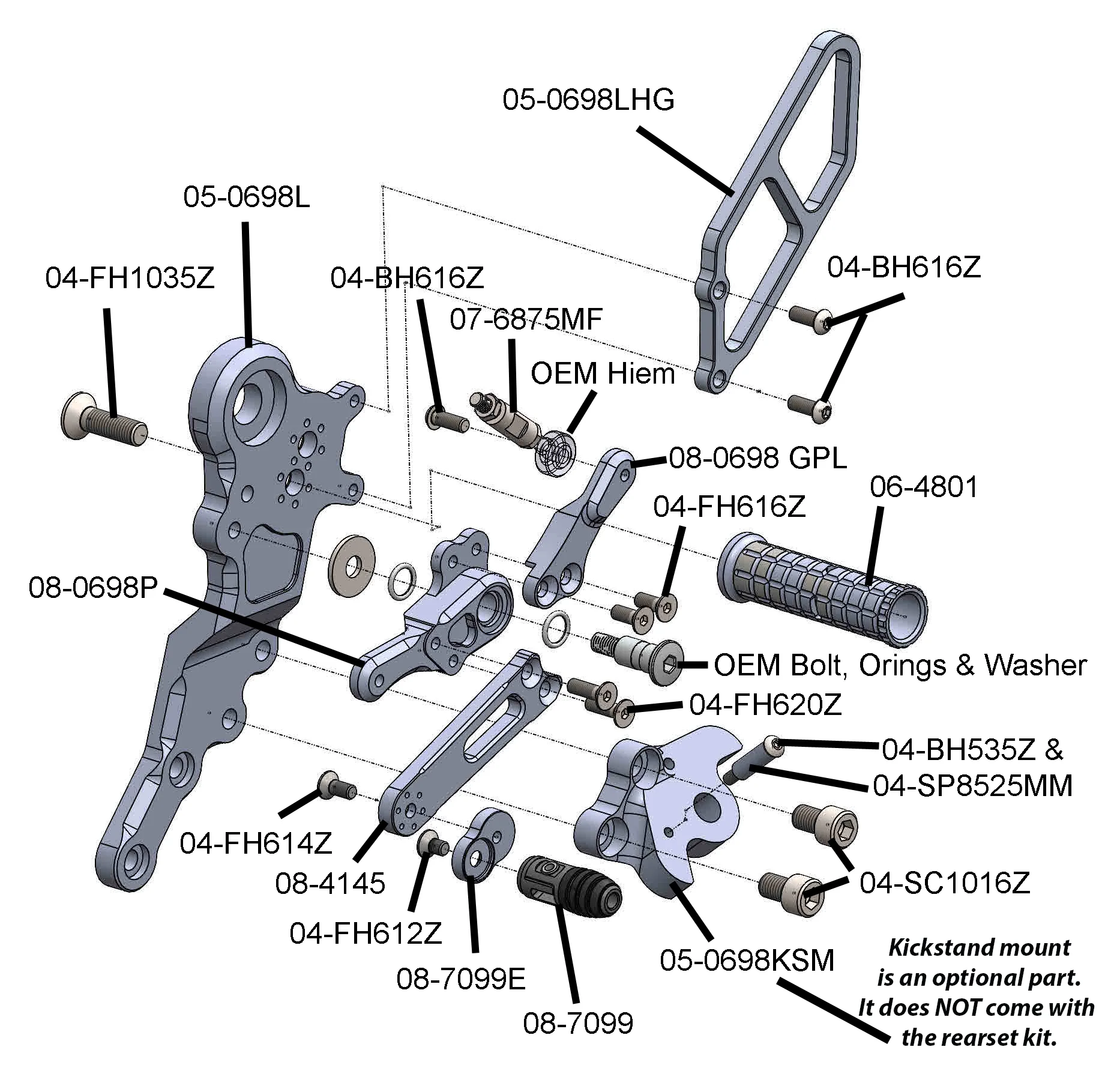 05-0699B Ducati Hypermotard 698 Mono Rearset Kit - GP Shift - Image 4