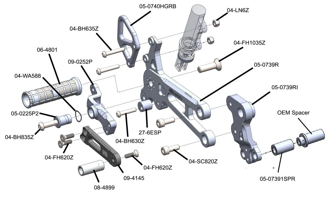 05-0738B KTM RC390 (Race Only) Complete Rearset Kit w/ Pedals - STD/GP Shift - Image 4