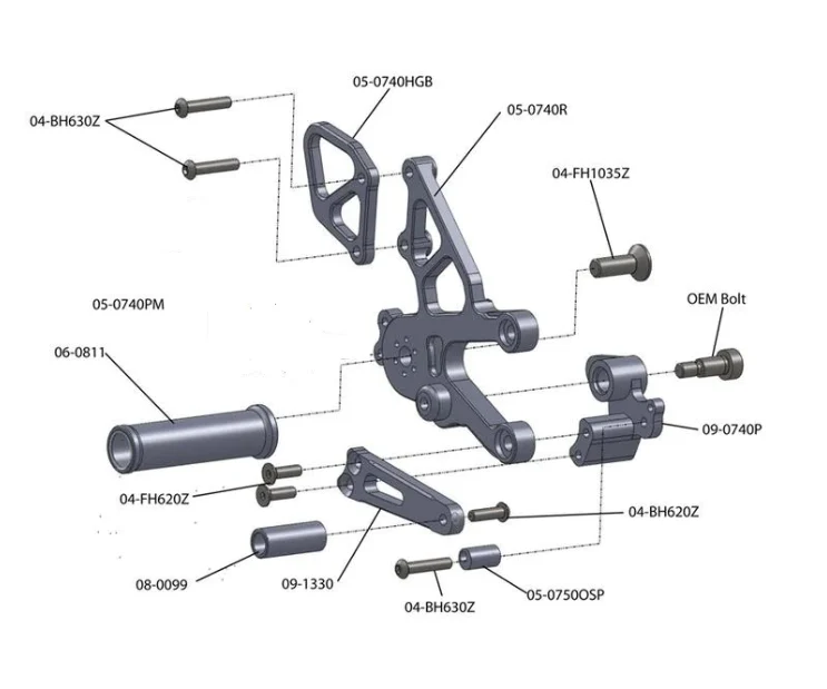 05-0746B Aprilia RSV4 , Tuono V4 STD Shift  Complete Rearset W/Pedals - Image 2