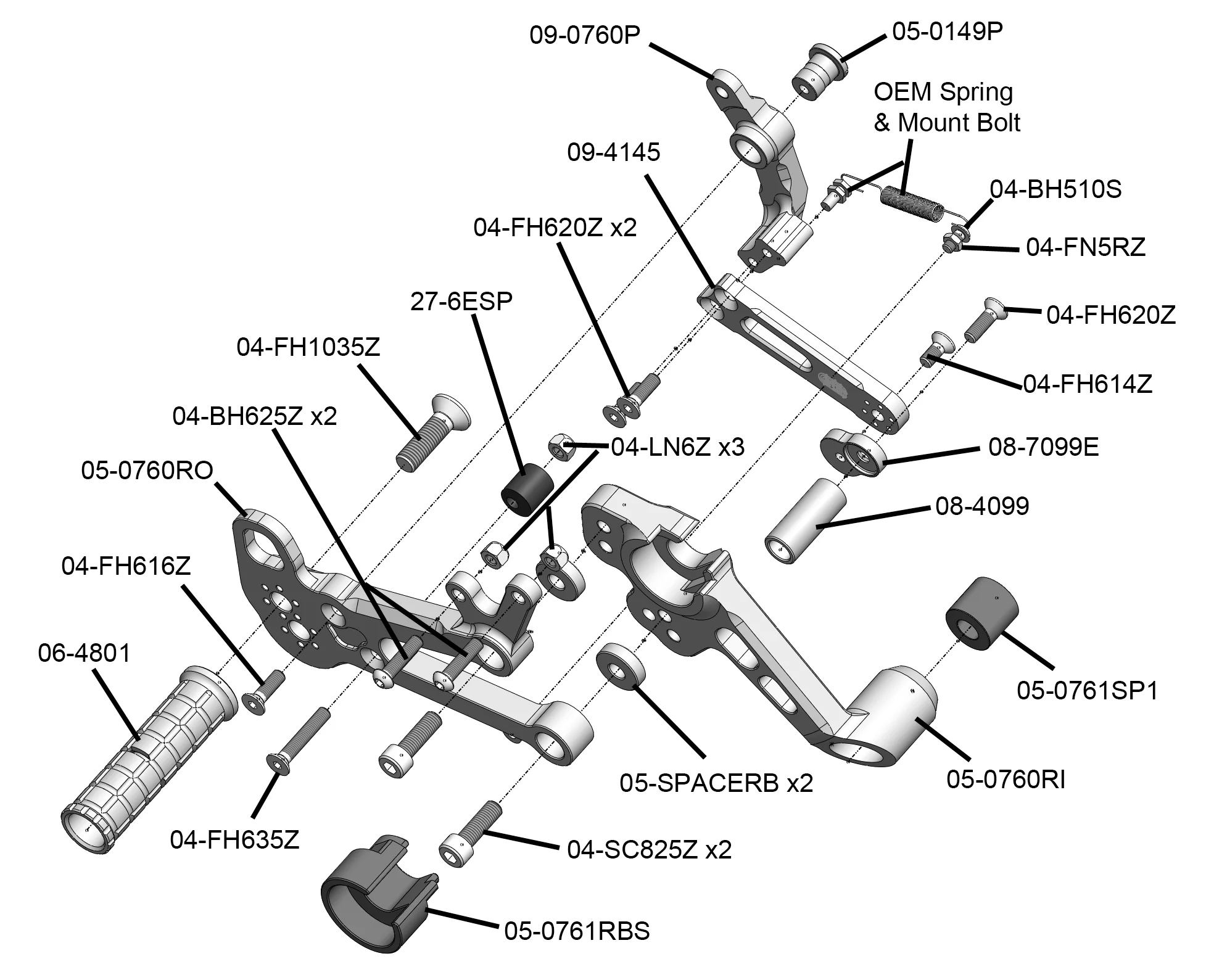05-0761B Aprilia RS457, Tuono 457 Adjustable Rearset Kit Complete W/Pedals - Image 4