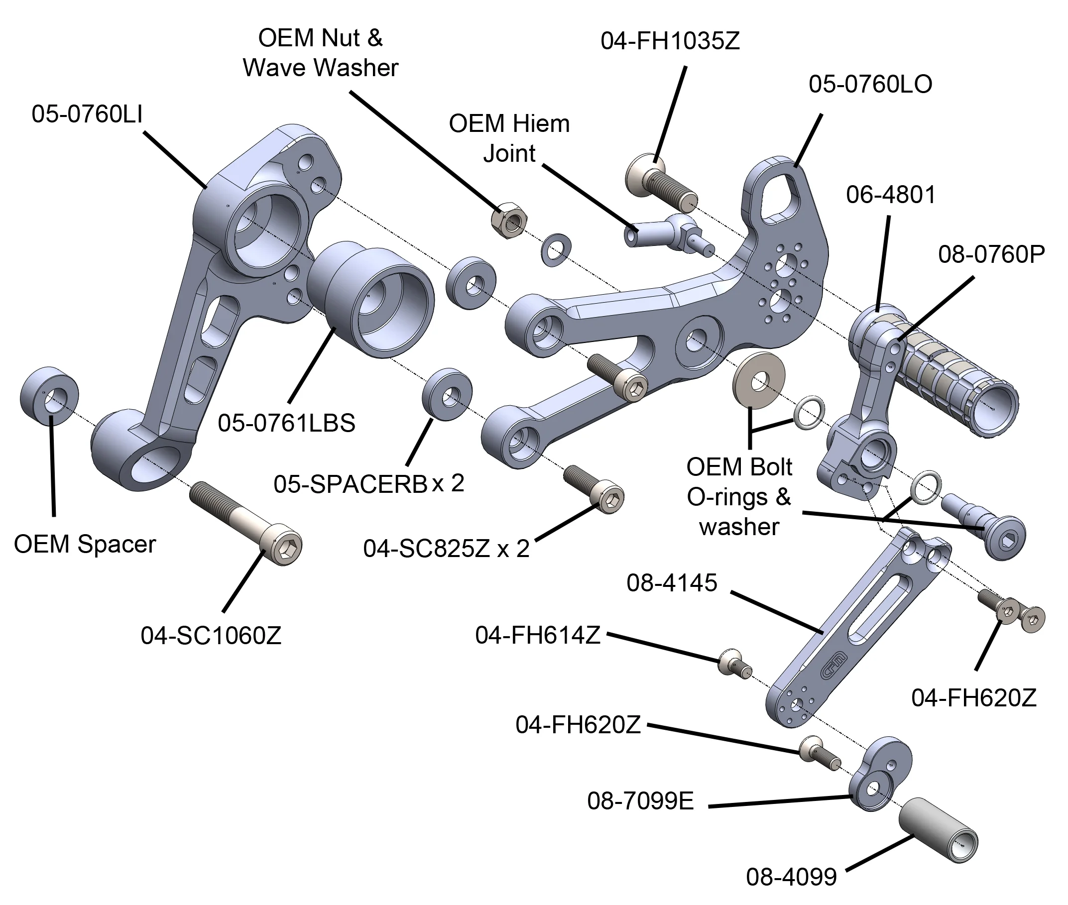 05-0761B Aprilia RS457, Tuono 457 Adjustable Rearset Kit Complete W/Pedals - Image 5