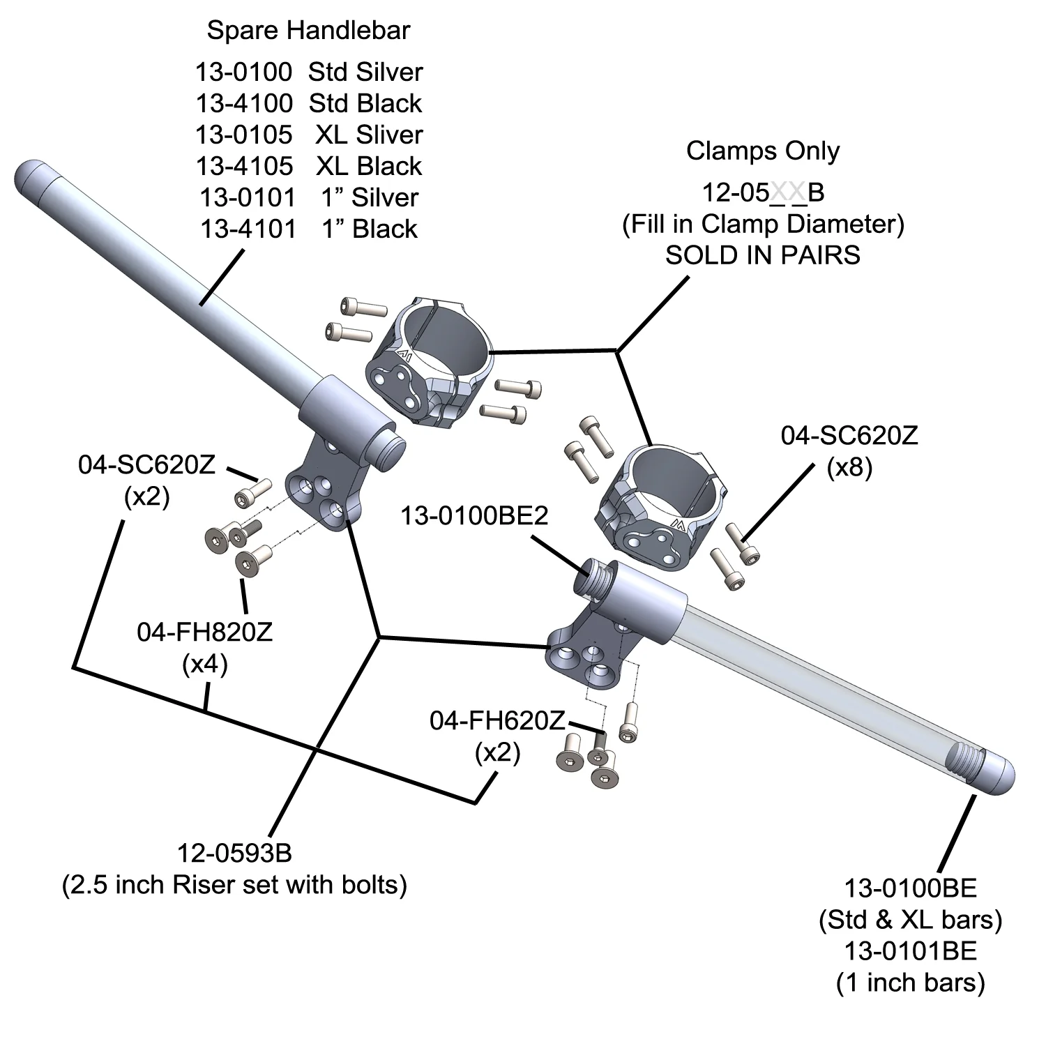 2.5 inch Clipon Risers (with Special 1" bars) - Image 4