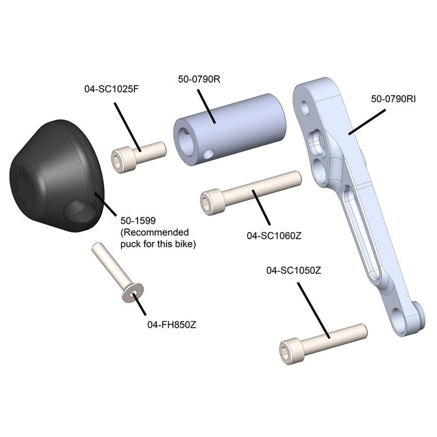 50-0790 KTM Duke 790, Duke 890 Frame Slider Kit  w/ pucks - Image 4