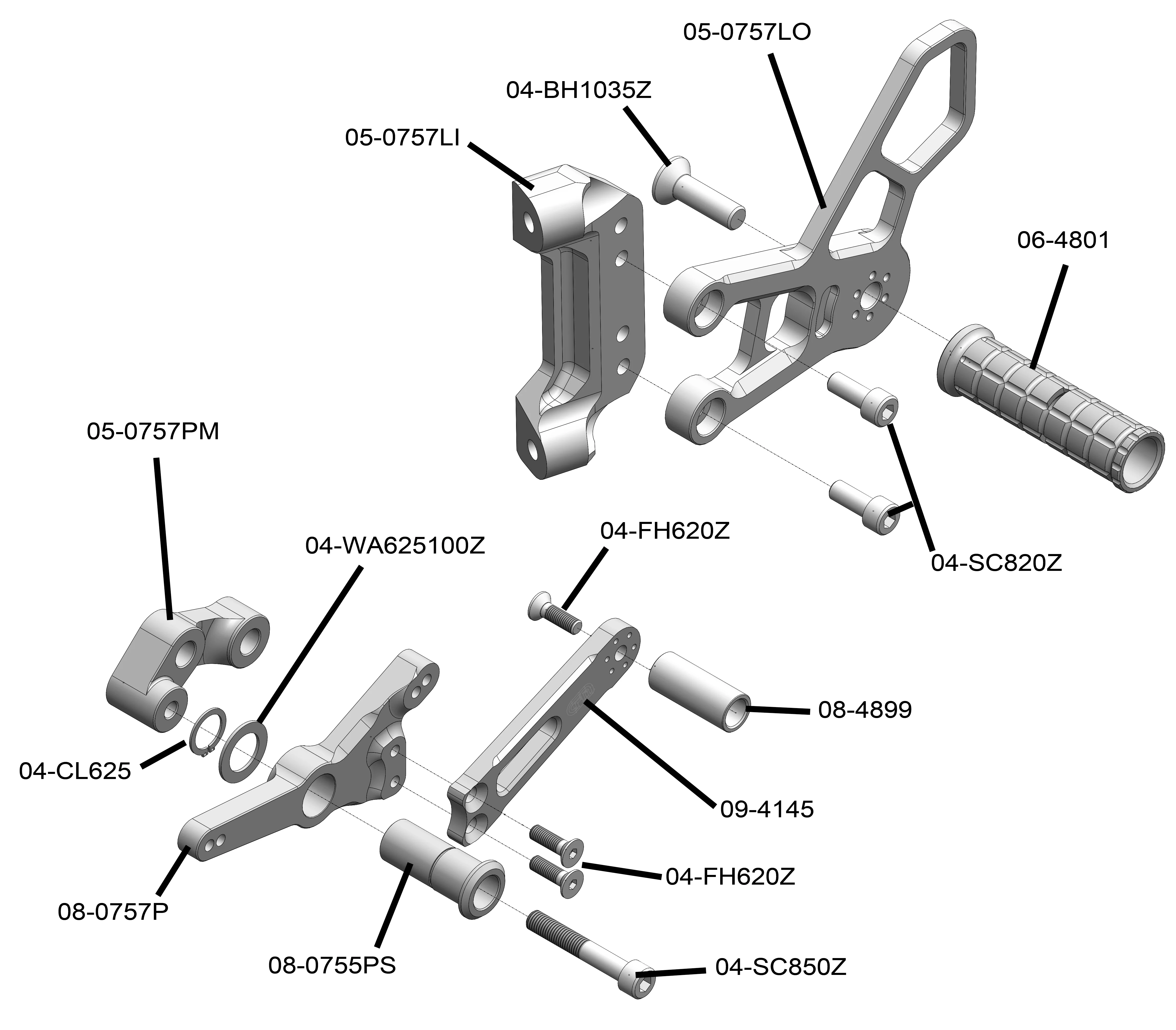 05-0757B BMW S1000RR Complete Rearset w/ Pedals - STD/GP Shift - Image 4