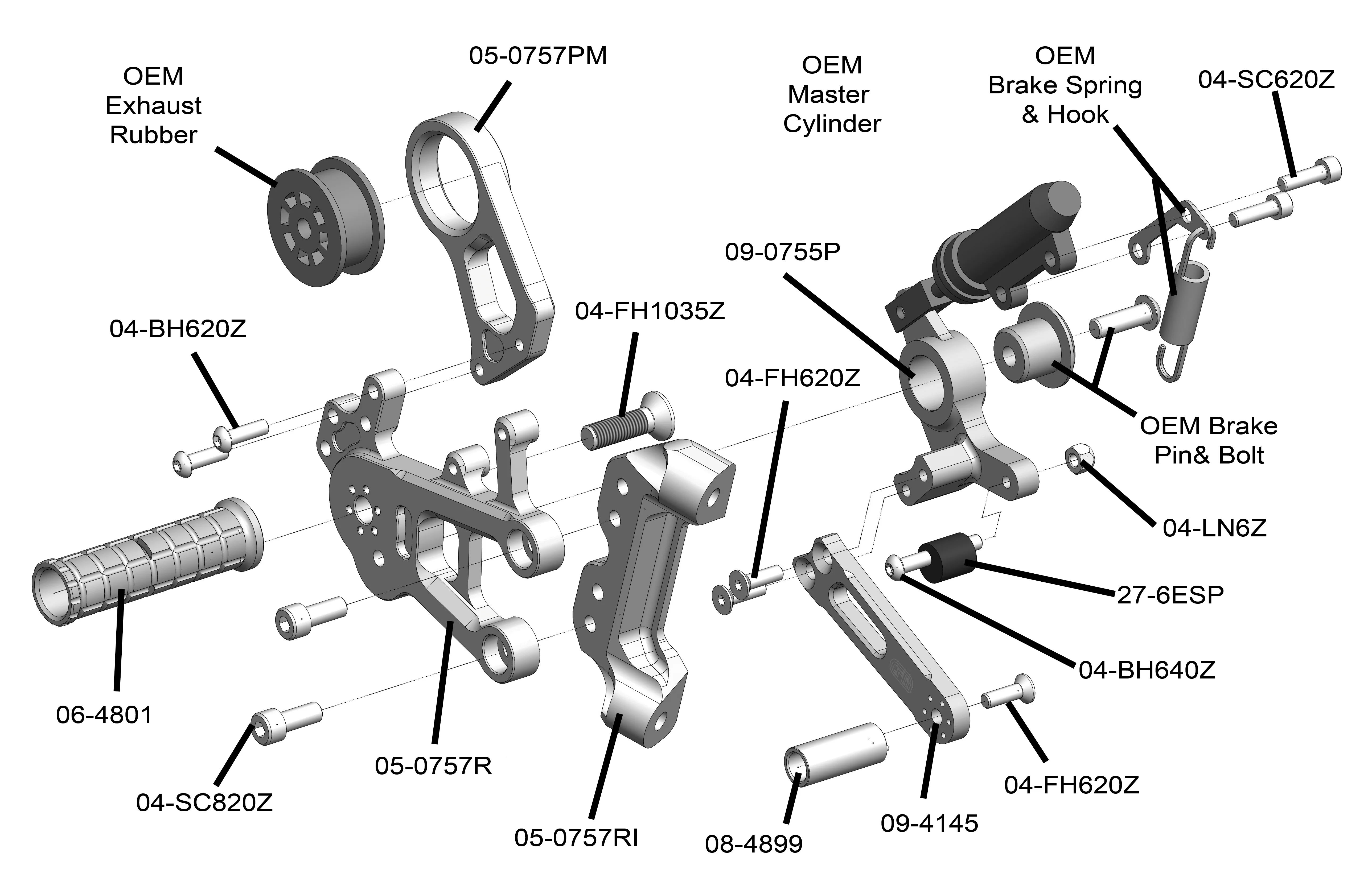 05-0757B BMW S1000RR Complete Rearset w/ Pedals - STD/GP Shift - Image 5