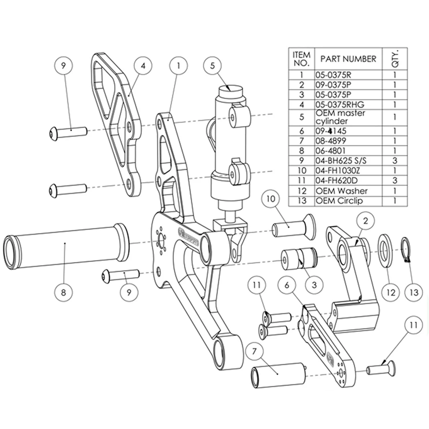 05-0376B Honda CBR250R/300R Complete Adjustable Rearset  - GP Shift - Image 4