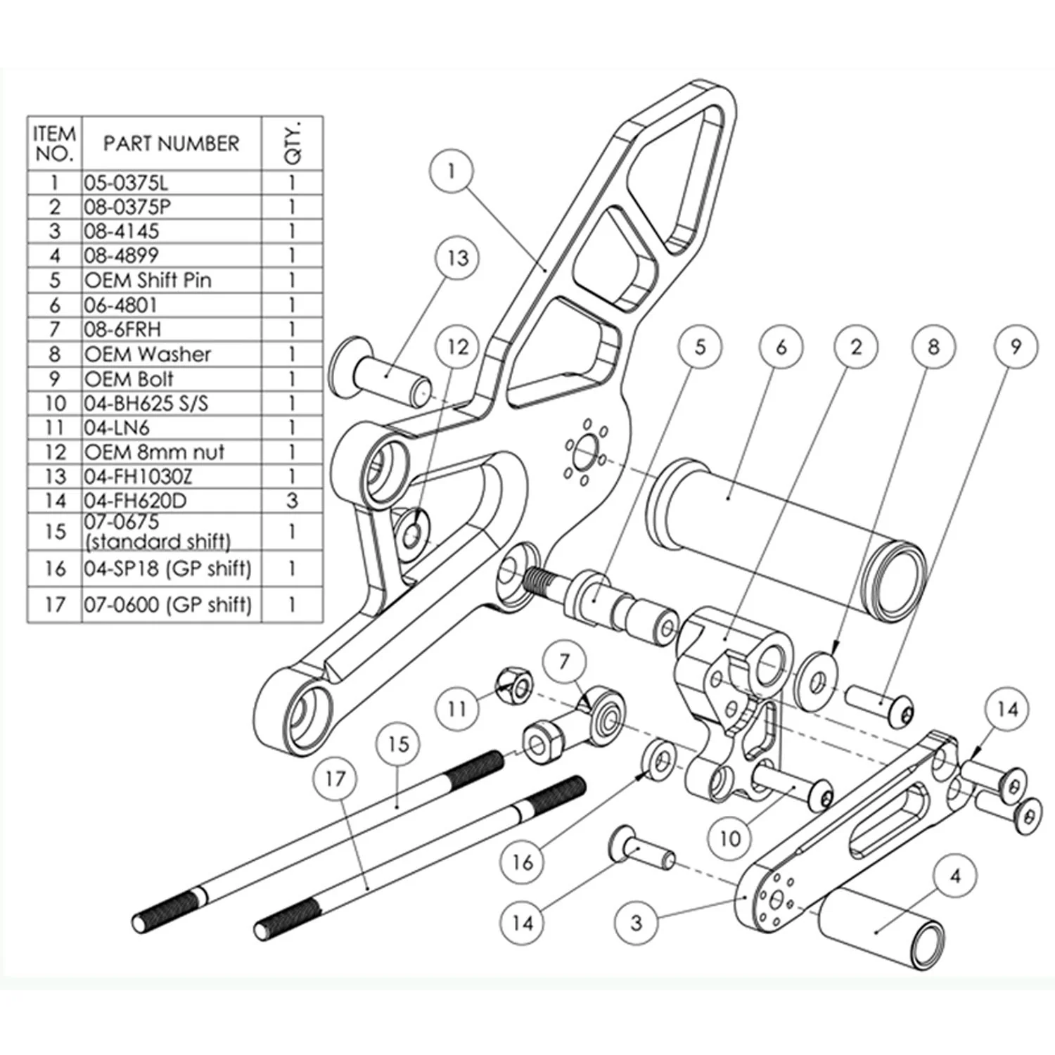 05-0376B Honda CBR250R/300R Complete Adjustable Rearset  - GP Shift - Image 5