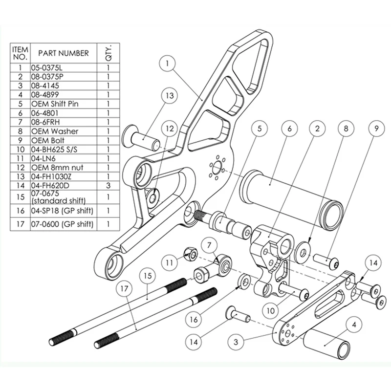 05-0375B Honda CBR250R/300R Complete Adjustable Rearset  - STD Shift - Image 5