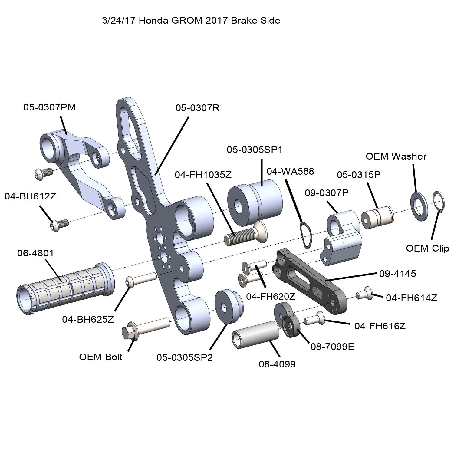 05-0307B Honda Grom Complete Rearset - Image 3