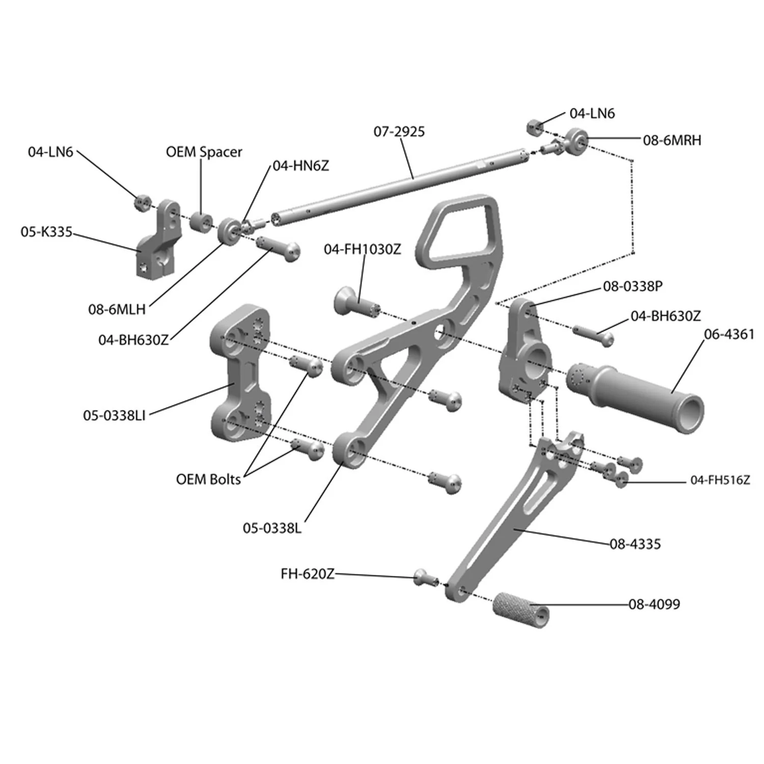 05-0338B Honda CBR600RR (2013+ NON-ABS) Complete Rearset - Image 4