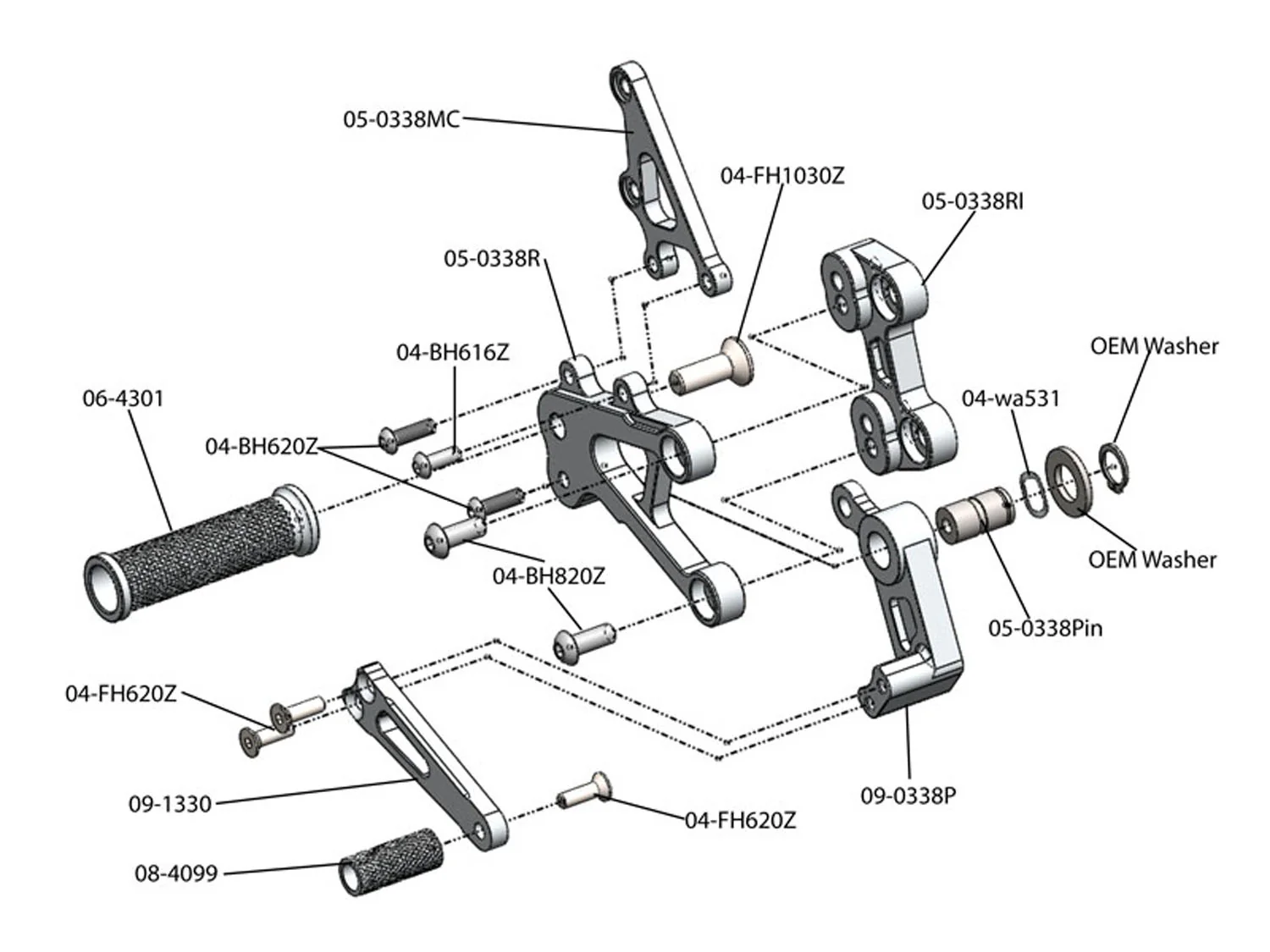 05-0338B Honda CBR600RR (2013+ NON-ABS) Complete Rearset - Image 5
