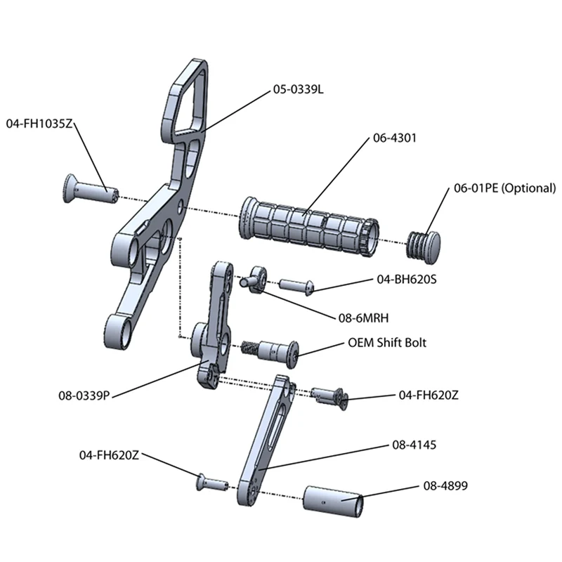 05-0339B 2008-16 Honda CBR1000RR Complete Rearset - Image 5