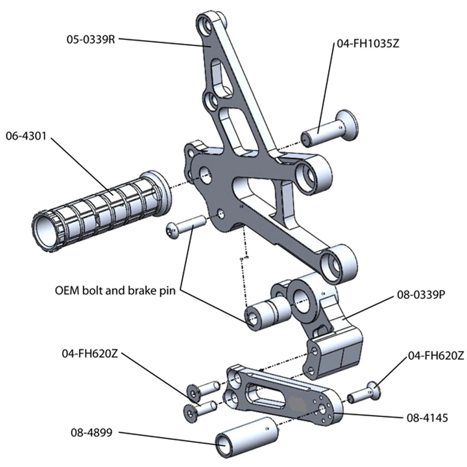 05-0339B 2008-16 Honda CBR1000RR Complete Rearset - Image 6