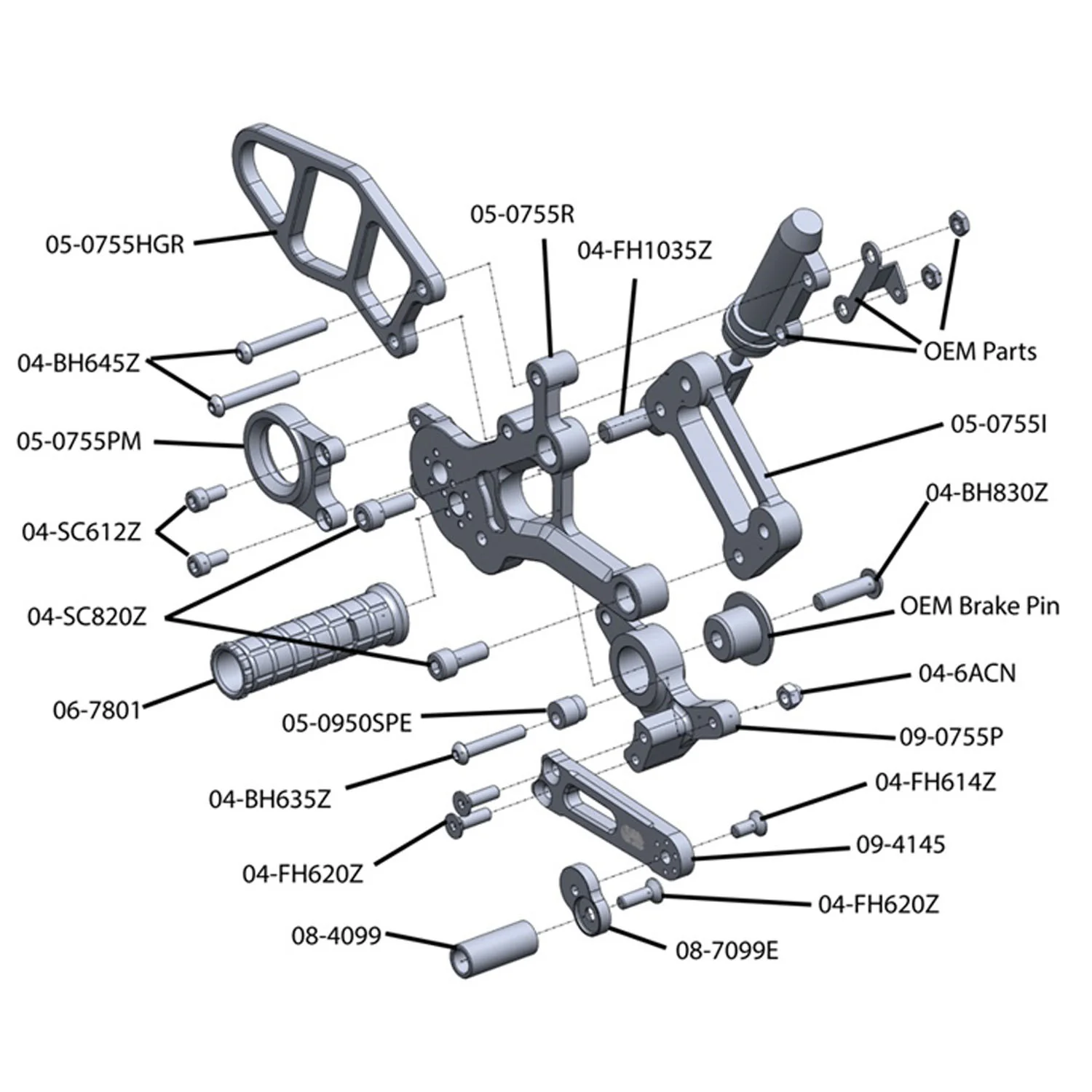 05-0755B 2015-19 BMW S1000RR Complete Rearset - Image 5