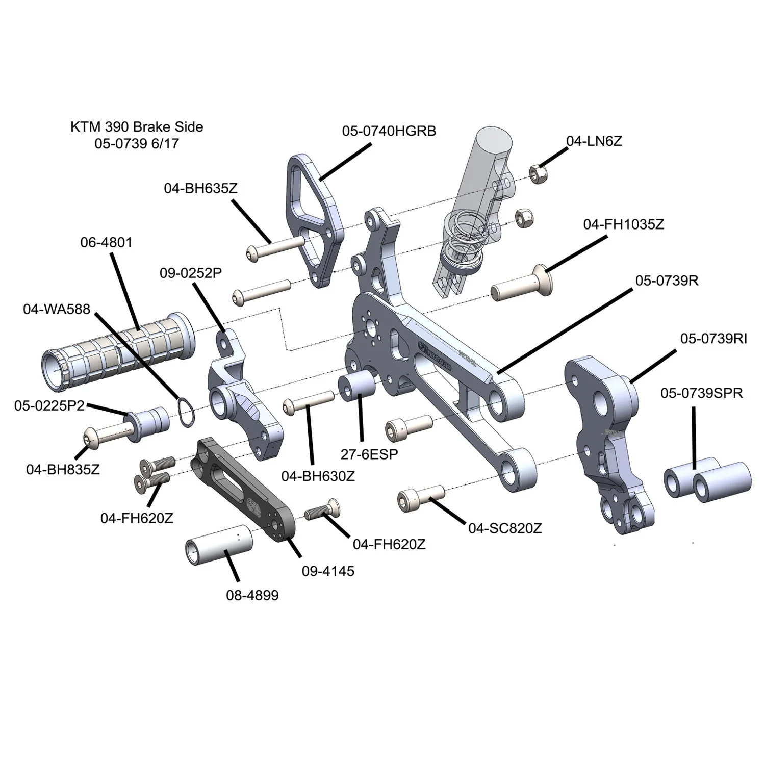 05-0739B 2015-20 KTM RC390 Complete Rearset - Image 3