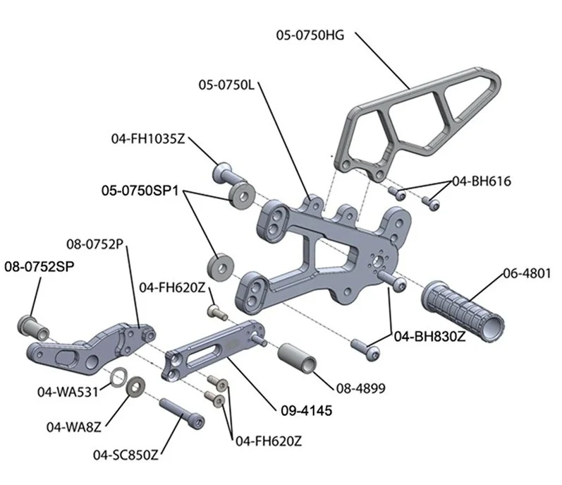 05-0752B 2009-14 BMW S1000RR, 2014-16 S1000R Complete Rearset  RACE ONLY - Image 4