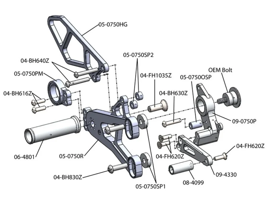 05-0752B 2009-14 BMW S1000RR, 2014-16 S1000R Complete Rearset  RACE ONLY - Image 5