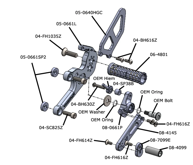 05-0661B Ducati V2 Complete Rearset - Image 5