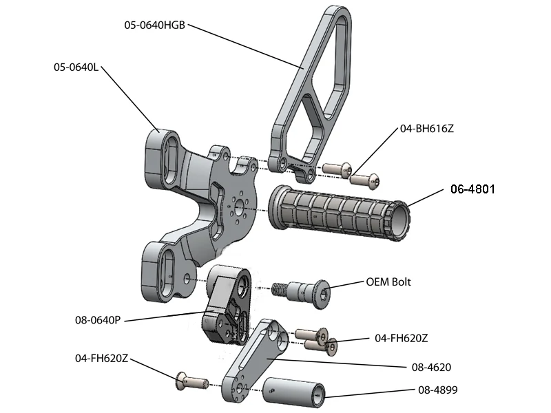 05-0640B Ducati 848/1098/1198/848 Evo Complete Rearset  - Black - Image 4