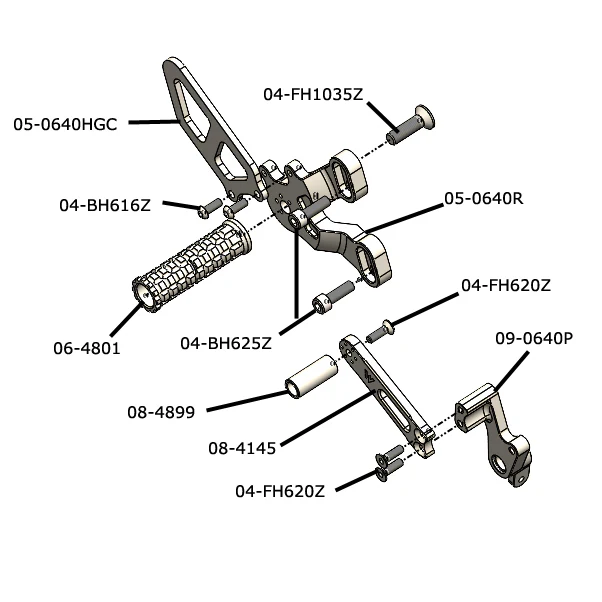 05-0640B Ducati 848/1098/1198/848 Evo Complete Rearset  - Black - Image 5