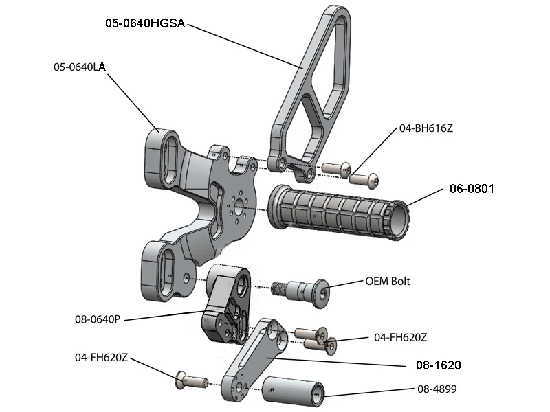 05-0640BA Ducati 848/1098/1198/848 EVO Complete Rearset - Clear - Image 2