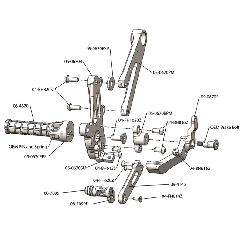 05-0671B Ducati Diavel GP Shift Adjustable Complete Rearset Kit - Image 5