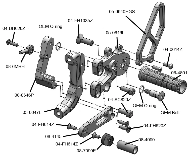 05-0648B Ducati Panigale V2 thru 2024/899/959/1199/1299 GP Shift Complete Rearset - Image 4