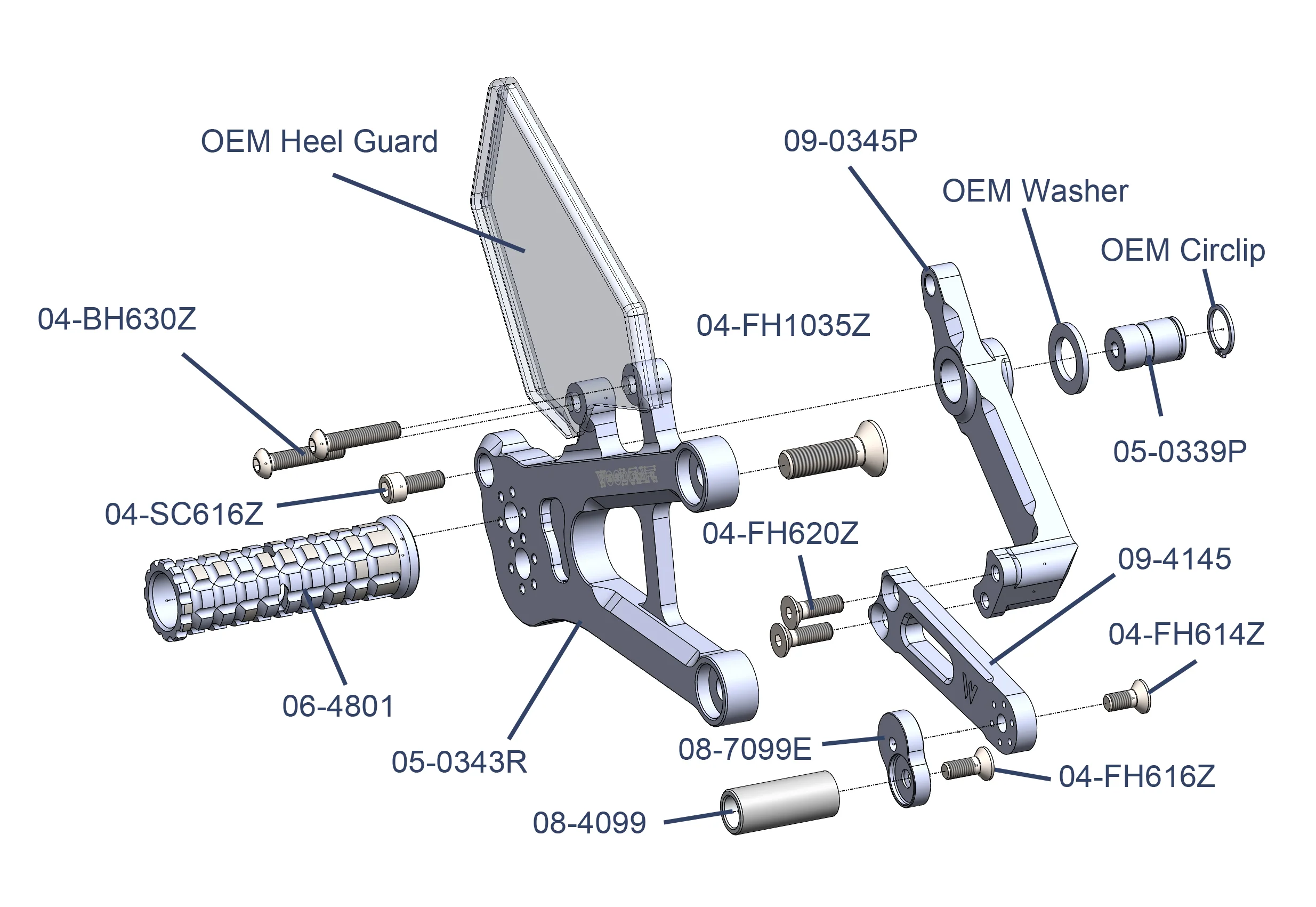 05-0345B Honda CBR1000RR-R STD/GP Shift Complete Rearset - Image 2