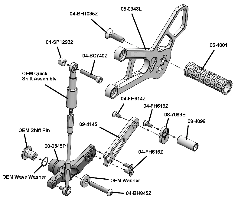 05-0345B Honda CBR1000RR-R STD/GP Shift Complete Rearset - Image 3