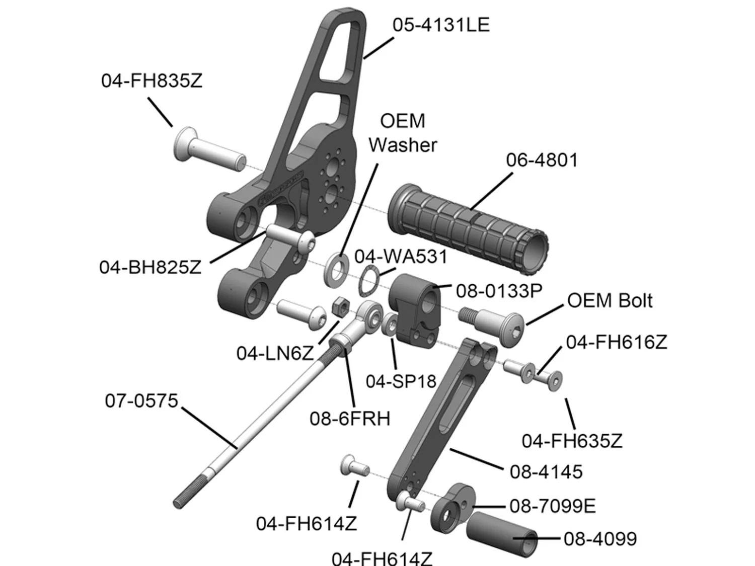 05-4131LE 2008-12 Kawasaki Ninja250 LHS Eccentric Rearset Brkt - Image 2