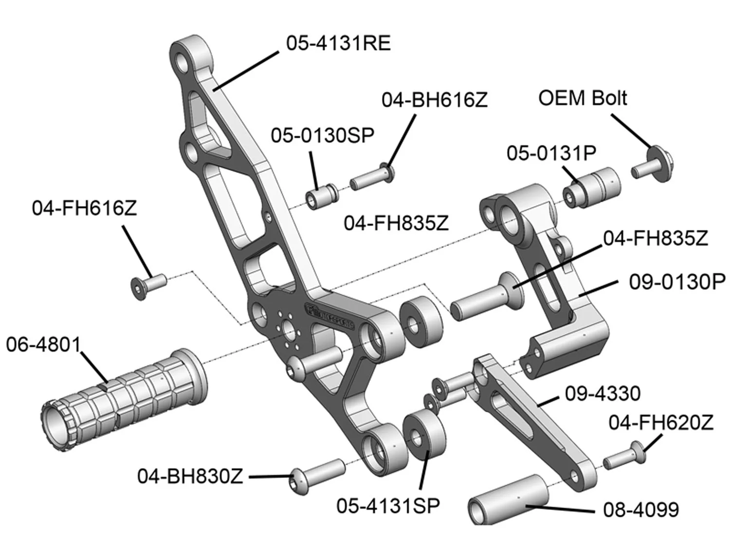 05-4131RE 2008-12 Kawasaki Ninja250 RHS Eccentric Rearset Brkt - Image 2