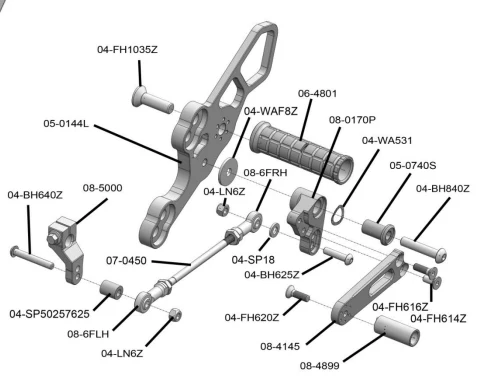 05-0144B 2018-23 Kawasaki Ninja400, 2019-23 Z400, Ninja500 Complete Rearset - Image 7