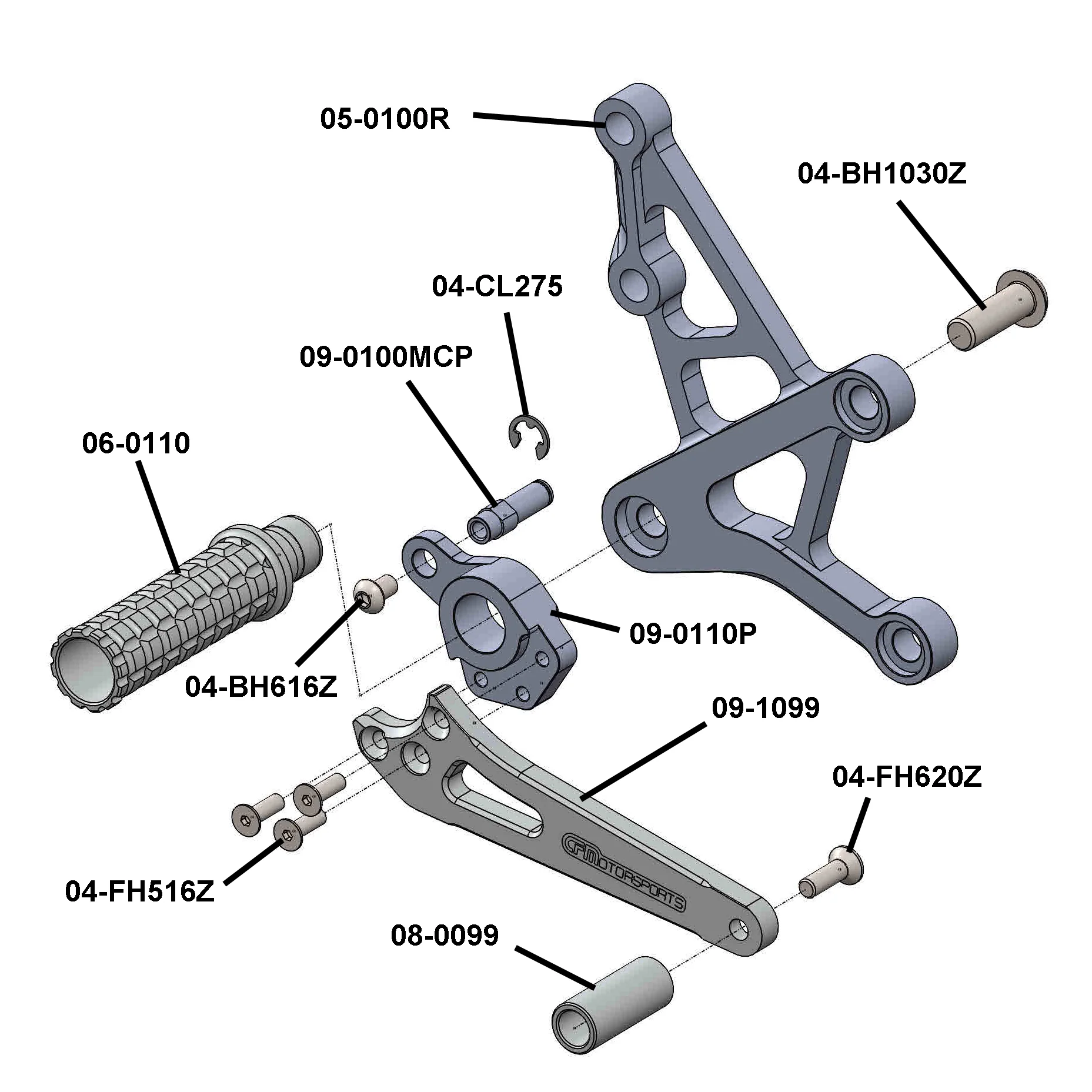 05-0100B Kawasaki ZX6/ZX7/ZX9 Rearset Complete - Image 7