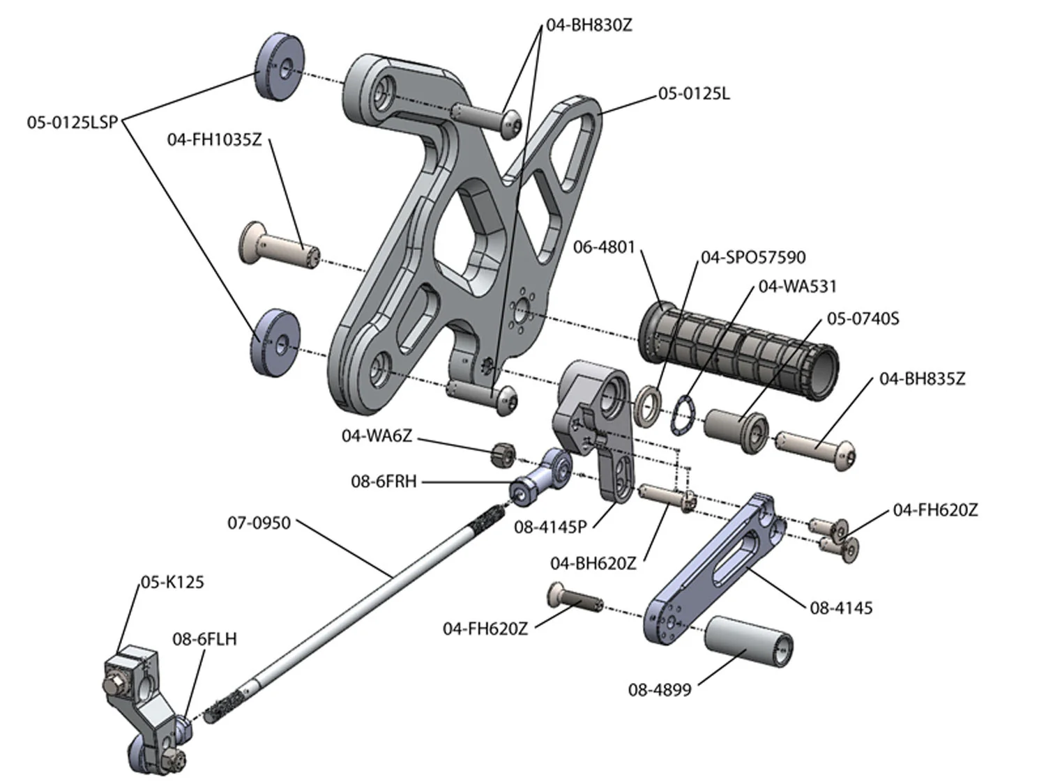 05-0125B 2012-16 Kawasaki Ninja 650R Complete Rearset - Image 4