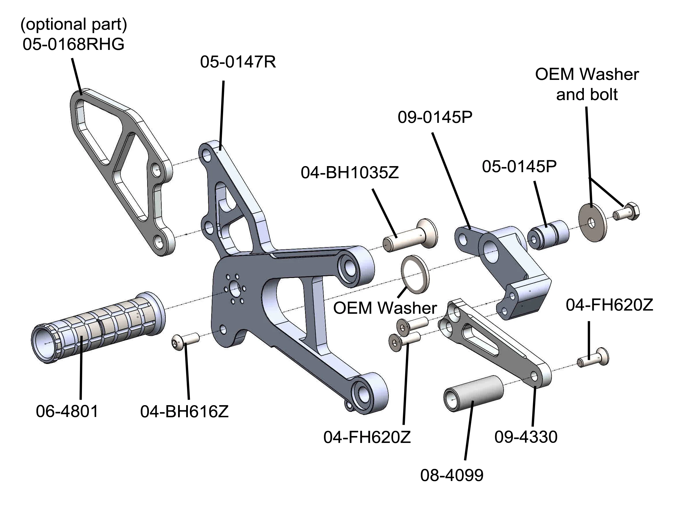 05-0147B 2007-08 Kawasaki ZX6/636 Complete Rearset - STD/GP Shift - Image 2