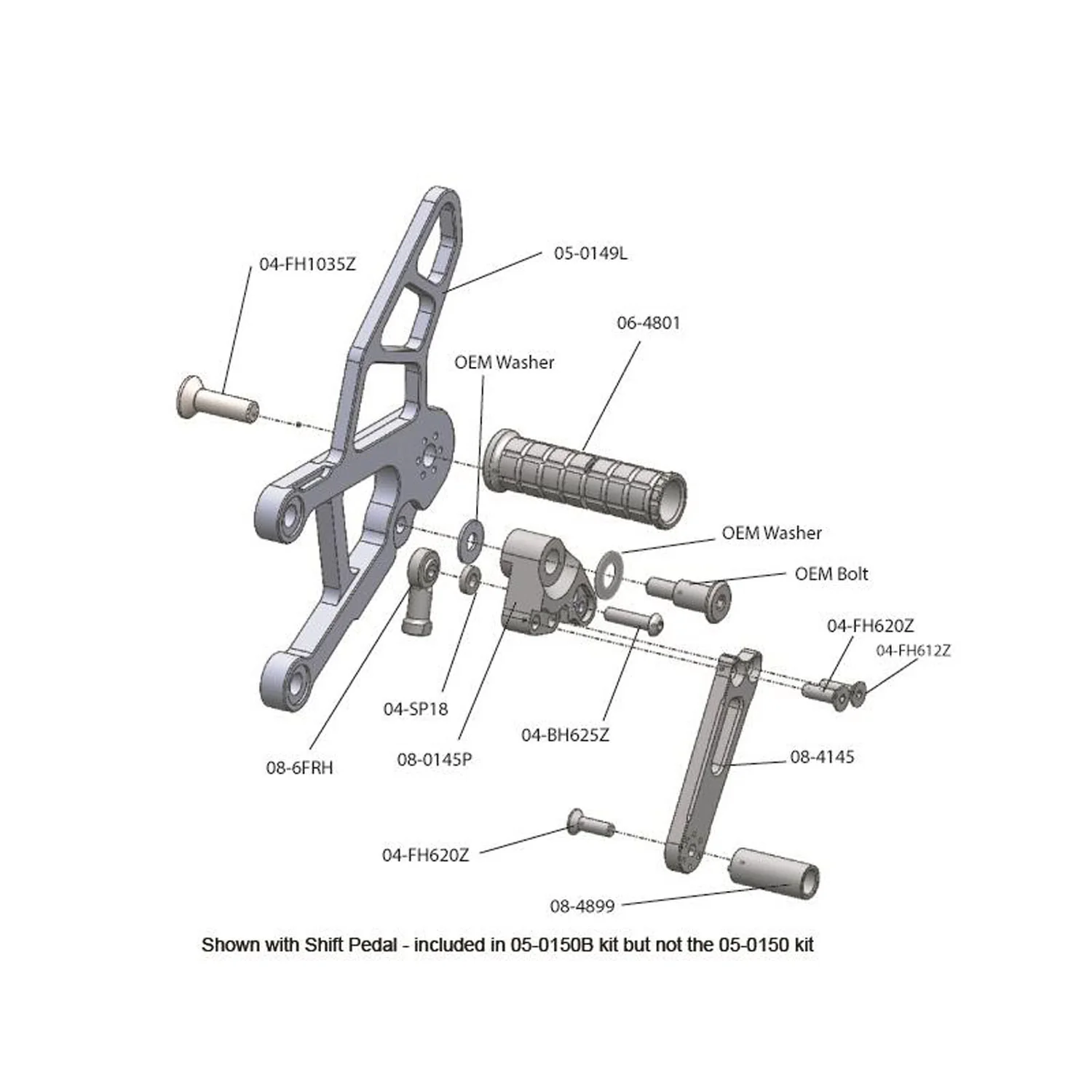 05-0149B 2009-12 Kawasaki ZX-6R Complete Rearset - STD / GP Shift - Image 3