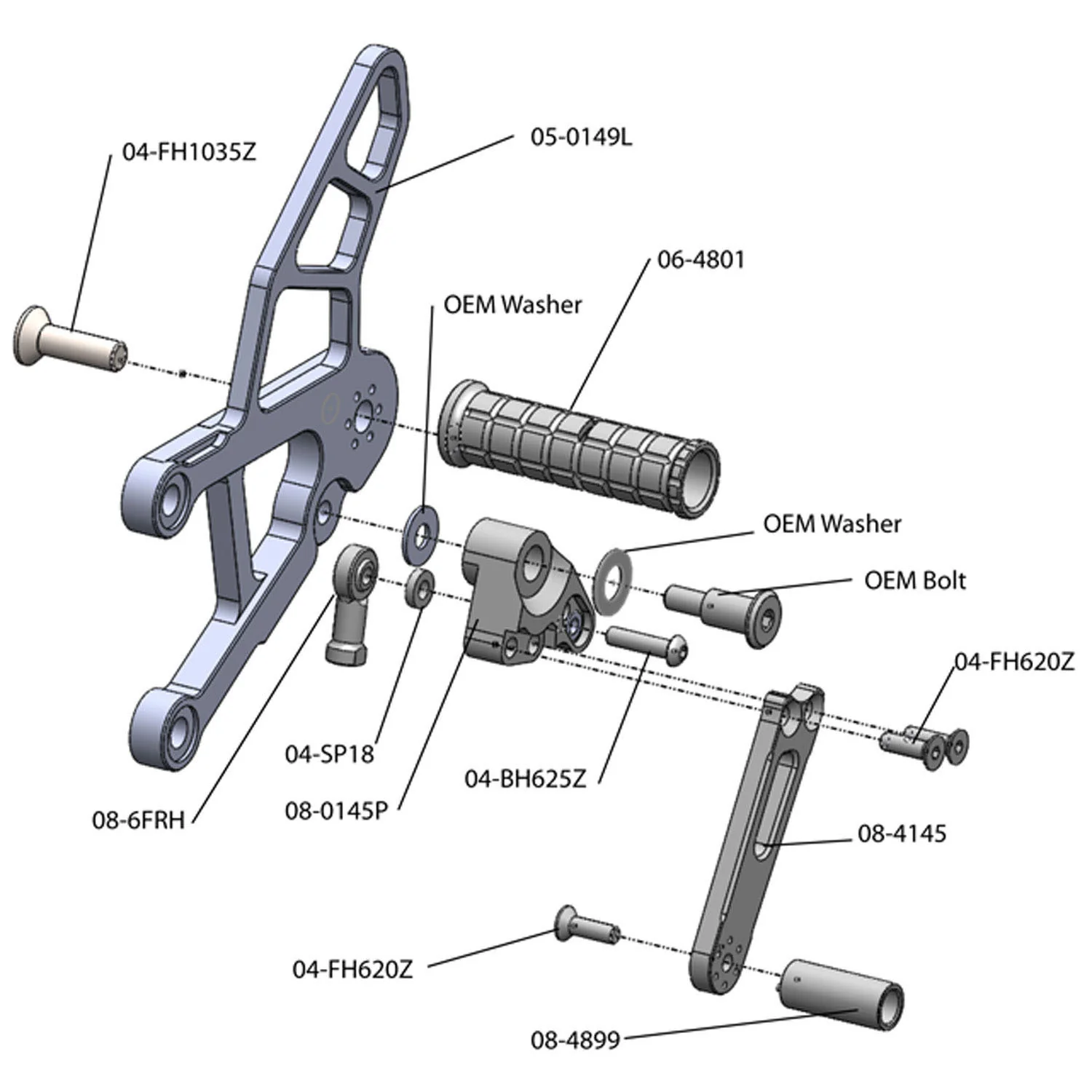 05-0150B 2013-18 Kawasaki ZX636 Complete Rearset - STD/GP Shift - Image 3