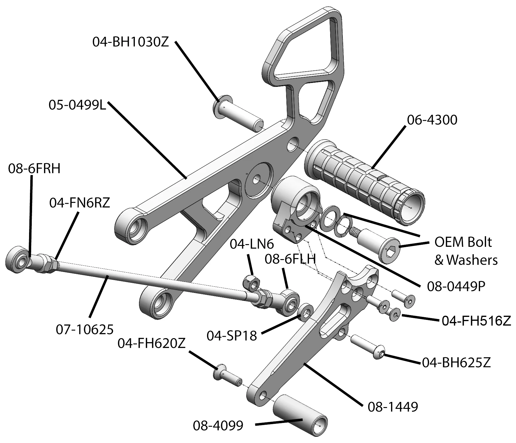 05-0449B 2006-16 Yamaha R6 Rearset  - GP Shift - Image 4